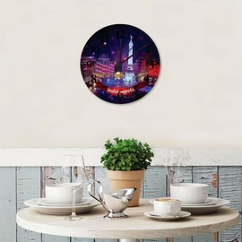 Wooden Wall Clock Silent Non-Ticking Large Numbers Battery Operated Indianapolis City Landscape Beautiful Wood Clocks US City State Pride Patriotic Wall Decor for Yoga Room Hotel Gym 12 Inch