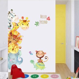 Cartoon Animals Wall Stickers DIY Children Mural Decals for Kids Room Baby Bedroom Wardrobe Nursery Playroom Classroom Door Decor (Animal)
