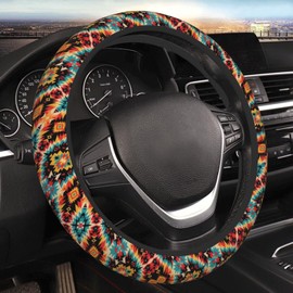 MAGIFUN Southwest Boho Aztec Tribal Steering Wheel Cover - Universal 15 Inch, Brown Western Car Steering Wheel Covers Protector Saddle Blanket, Mandala