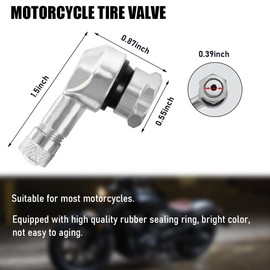 Yourkar 2 PCS Motorcycle Tire Valve Stems, 90 Degree Angle Metal Motorcycle Wheel Valve Stem, Aluminum Alloy Tire Tubeless Valve Stems with Rubber Ring, Motorcycle Accessories (Silver)