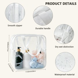 TotePrint Clear Travel Toiletry Bag, Clear Makeup Cosmetic PVC Plastic Organizer Bag,TSA Approved, PVC Waterproof Organizer with Handle for Women (White)