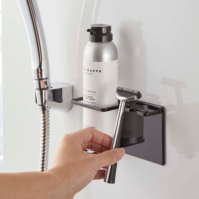 Yamazaki 5513 Magnetic Bathroom Shaving Cream & Shaver Holder, Black,
