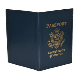Leatherboss United States Passport Holder Golden Print Blue - NEW