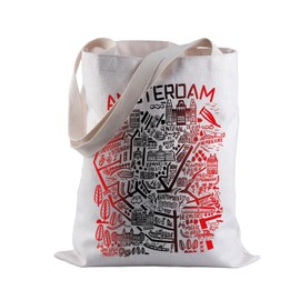 BLUPARK Amsterdam Map Tote Bag Amsterdam Travel Shopping Bag Netherlands Travel Gift Amsterdam Souvenirs Reusable Tote Bag (AMSTERDAM)