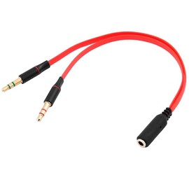 OcioDual Y Splitter Cable 3.5 mm TRRS Jack Female to 2 Double AUX TRS Male Headset Microphone Audio Adapter Headphones Red