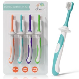 Cherish Baby Care- Cepillos de dientes para niños pequeños de 1 a 2 años (paquete de 4) - Kit de cepillos de dientes para niños, sin BPA y con certificación de seguridad, diseñado por un odontólogo pe
