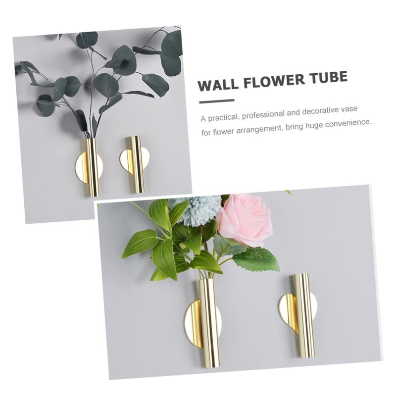Kisangel 2pcs Wall Mounted Flower Vase Holder Metal Tube for