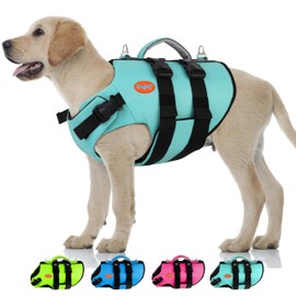 Doglay Dog Life Jacket Neoprene, High Buoyancy Dog Harness Life Vest for Swimming and Boating, Adjustable Swim Vest with Rescue Handle for Small Medium Large Dogs