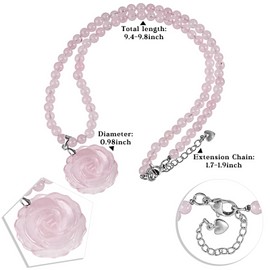 mookaitedecor Pink Rose Quartz Crystal Necklace for Women Rose Flower Necklace Flower Stone Pendant Necklace, Short Healing Crystal Beaded Necklace Pink Bead Necklace Jewellery Gift for Her Mum