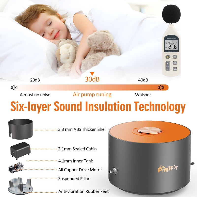 Famifit 6W Quiet Aquarium Air Pump, Adjustable Fish Tank Air