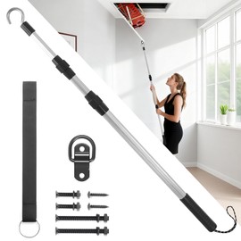 Attic Ladder Pull Down System Kit – Extendable 18"-37" Attic Pull Down Hook with Telescoping Pole, Loft Access Opener Kit with Stainless Steel D-Ring & Rope for Attic Hatch & Garage Roll Up Door