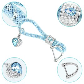 Pwsap Bling Crystal Car Key Ring with Rhinestone Ring Car Emblem Sticker, Fashionable Key Ring Heart Pendant for Women, Car Key Chain for Car Key Accessories, Blue, blue