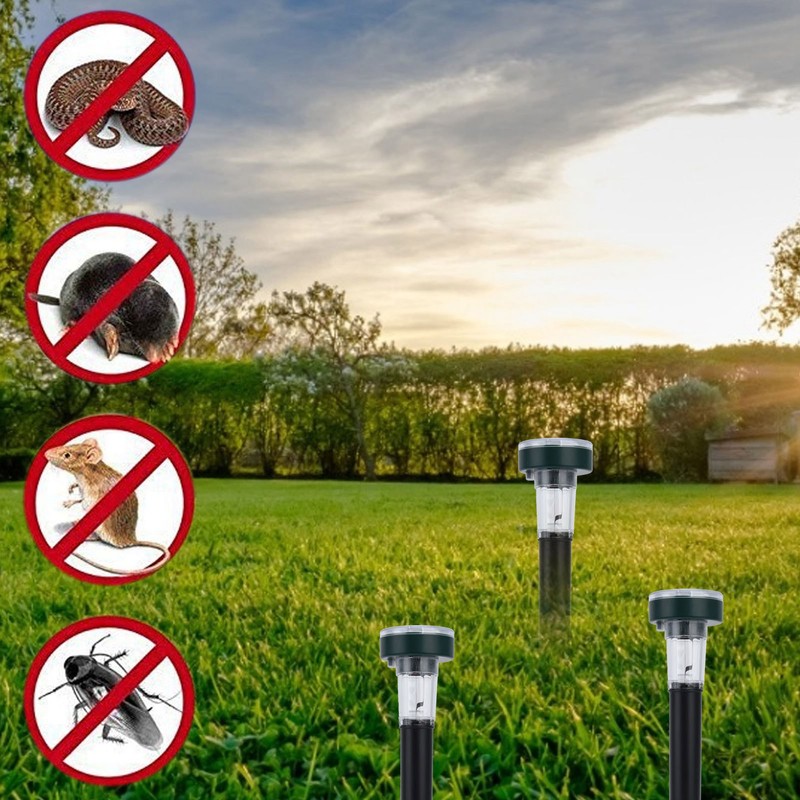 2PCS LED Mouse Expeller Ultrasonic Solar Snake Repeller Ground Insertion