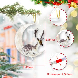 Christmas Decoration Tree Ornaments, Animals Sitting On The Moon Frosted Smooth Double-Printed Acrylic Hanging Pendant for Christmas Tree Home Decoration Gift for Family and Friends (Deer)