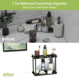 2 Tier Bathroom Organizer Countertop, Bathroom Counter Organizer, Small Vanity Shelf Skin Care Countertop Organizers and Storage Makeup for Dresser, Bathroom (Black)
