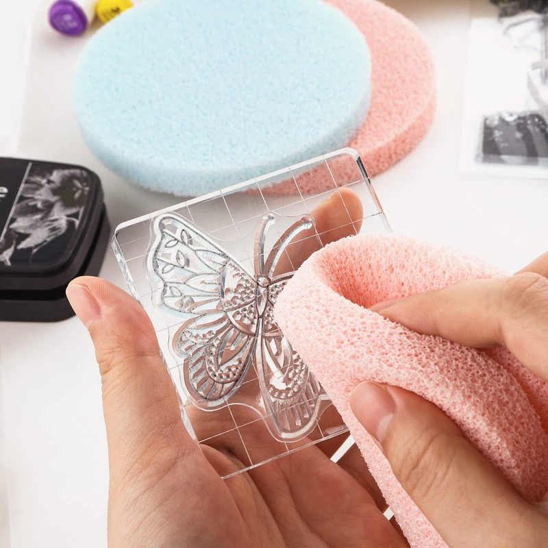 BAOFALI 4 Pcs/Set Stamp Scrubber,Stamp Cleaning Sponge,Ink Removing Tool for