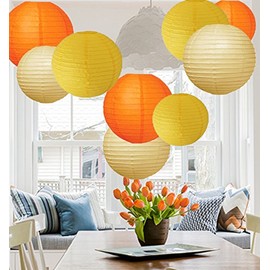 A Liittle Tree-9 PCs Mixed New Round Paper Lanterns Wedding Birthday Party Decor (Autumn Shade)