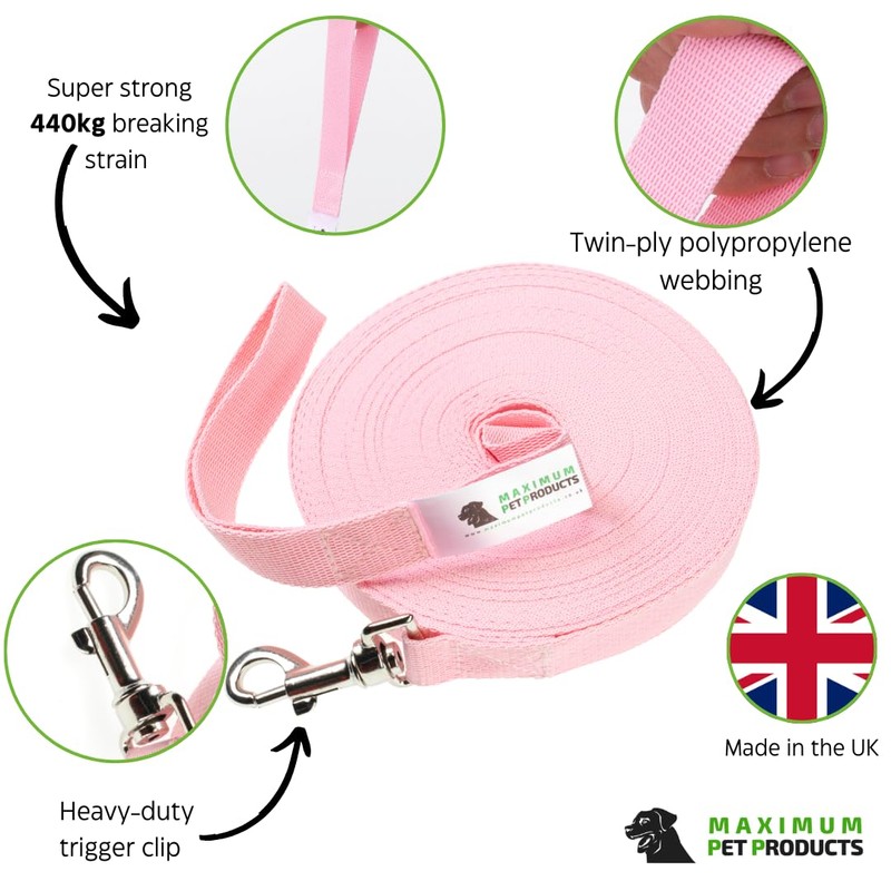 Maximum Pet Products Pink Dog Training Lead 50ft/15m