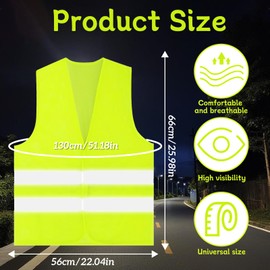Huanmin Safety Vests Car Pack of 5 Safety Vests 360° Reflective Safety Vest, Breakdown Vest, Safety Vest for Adults, Children, High Visibility Vest for Night, Construction Workers, Drivers, Green