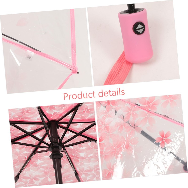 FOMIYES Cherry Blossom Transparent Umbrella Compact Fold Automatic Windproof Travel