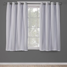 Exclusive Home Catarina Layered Solid Room Darkening Blackout and Sheer Grommet Top Curtain Panel Pair, 52"x63", Cloud Grey