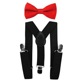 axy Children's Black Braces with Bow Tie Set for Children 1-6 Years Old - Y Shape, 3 Clips - Plain Colours Boys Braces, Black Braces + Red Bow Tie