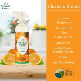 Absolute Green All Purpose Cleaner Spray, Non-Toxic, Kitchen, Bath, Countertop, Stainless, Safe around Kids + Pets, Natural Orange Scent, 25 oz (6 Pack)