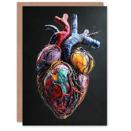 Artery8 Greeting Card Colourful Anatomical Human Heart Bold Modern Blank For Him Or Her Art Birthday Card