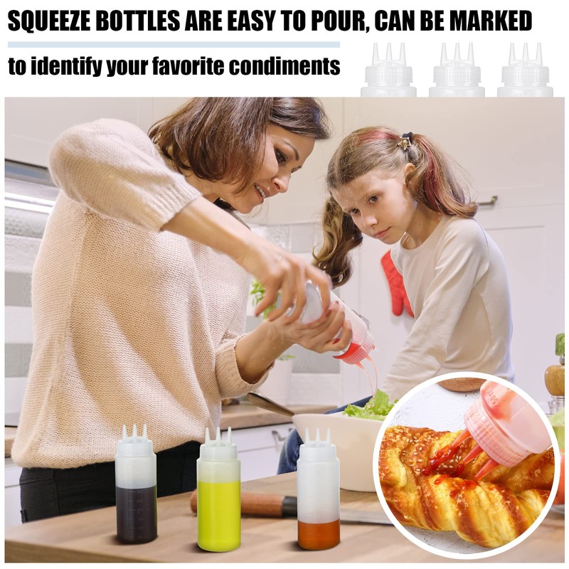 Dingion 8 Pcs 3 Hole Squeeze Bottles 16 oz Plastic