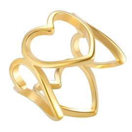 JINHUI Friendship Ring Christmas Gifts for Her, Dainty Women Band Ring, 18K Gold Plated Stainless Steel Rivet Ring Size 7/8/9 (Gold/Silver) (Heart, 8)