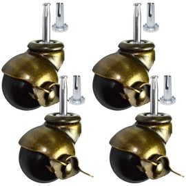 MySit 2 Inch Brass Vintage Ball Caster 5/16" x 1-1/2" Stem Casters with Sockets Furniture Caster Wheels for Sofa, Chairs, Cabinets 4 Pack (with Brake)