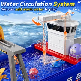 JUKUDAHU Ship Toys Water Tables for Kids Ages 2 3 4 5 6 - Electrical Play Boat for Toddlers 3-5, Fishing Game with 6 Fishes, Summer Water Sand Playset, Pool Beach Bath Toys, Gifts for Boys Girls 4-7