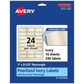 Avery Pearlized Ivory Rectangle Labels with Sure Feed Technology, 1" x 2.5", 240 Pearlized Ivory Labels, Laser/Inkjet Printable Labels
