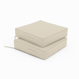 Tounosnt Patio Chair Cushions 19 X 19 X 4 Inch Waterproof Outdoor Seat Cushions for Patio Furniture, Outdoor Sofa Couch Pads with Ties & Handle, Set of 2, Cream