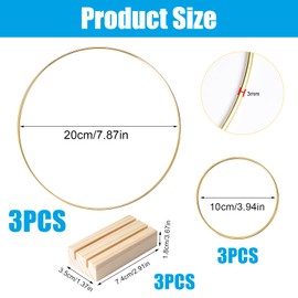 Set of 3 Metal Rings with Base, Gold Decorative Ring with Base, 3 Pieces 20 cm + 3 Pieces 15 cm Metal Rings for Crafts, Decorative Ring with Stand for DIY Dream Catcher, Christmas Wreath, Wedding