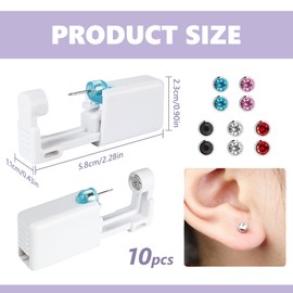 10 Pack Ear Piercing Gun, Disposable Ear Piercing Kit Ear Gun with Earring Studs, Painless Safety Self Ear Piercer Gun Kit Tool for Girls Women Men Mixed Colours