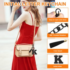 Initial Letter Keyring for Purse Backpacks Handbags Letter A-Z Keychain with Tassel Initial Keychain Gifts for Daughter Sisters Graduation Christmas Birthday Gift Alphabet Initials Keyring (Letter K)