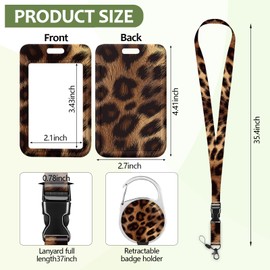 Leopard Lanyards for ID Badges,Brown Badge Holder with Lanyard Badge Reel Retractable Keychain ID Name Tag Work Badge Clip for Teacher Women Work Office