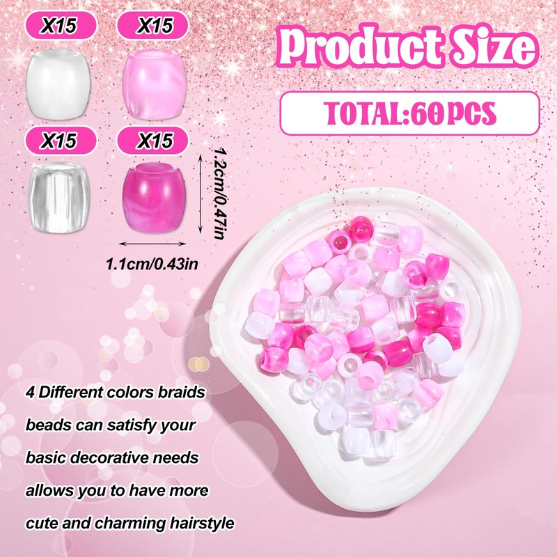 Ymapinc 60pcs Dreadlock Beads for Hair Braids, Pink Pony Beads