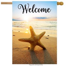 ShineSnow Beach Starfish Summer Autumn House Flag 28" x 40" Double Sided, Polyester Holiday Sunset Tropical Seashore Welcome Yard Garden Flag Banners for Patio Lawn Home Outdoor Decor