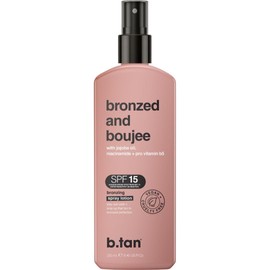 b.tan SPF 15 Sun Tanning Lotion Spray | Bronzed and Boujee - Best Tan Intensifier, Browning Outdoor Bronzing Accelerator, Packed w/Jojoba Oil, Niacinamide, & Vitamin B5, Austrailian Brand, 8.45 Fl Oz