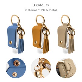 Mayplous 3PCS 30ml Refillable Bottle Keychain Portable Squeeze Bottle Reusable Travel Bottle with PU Leather Cover, Funnels, Hook for Outdoor Trip Shopping School (Luxury)