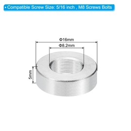 PATIKIL M8 Stainless Steel Spacers, 5Pcs Metal Spacer Stainless Steel 8.2mm ID x 16mm OD x 5mm L Stainless Steel Spacer Screw Standoff for 5/16" or M8 Screw