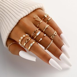 FAXHION 60 Pcs Gold Stackable Rings for Women, Knuckle Rings Chunky Gold Ring Set Dainty Stacking Cute Rings, Multiple Sizes Cute Jewelry Set Gift (Gold-30 pcs-1)