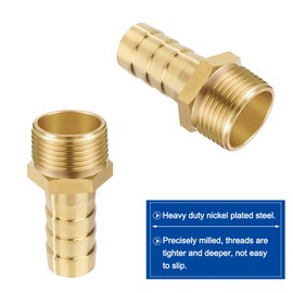 Brass Pipe Adapter, 6 Pieces 12 mm Barb x 1/2 Inch Male Thread Pipe Connector Brass with Thread, Hose Nozzle Screw Connection with Clamps for Water, Gas, Air