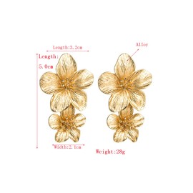 Large Double Flower Dangle Earrings for Women Boho14k Gold Silver Statement Floral Drop Earrings Romantic Unique Elegant Flower Jewelry Gift (Gold)