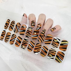 LIFOOST Glaze Gel Nail Strips Fully Cured Cheerful Cheetah Nail Polish Stickers Yellow,Gold,Black,Red Gel Nail Wraps Free Nail Lamp Light Chip Resistant Salon Quality Gel Nails