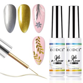 eodci 2pcs Metallic Gel Liner Nail Art Silver Bronze Gold Set, Nail Polish 10ml Build in Thin Brush Shine Soak Off UV/LED Manicure Gold and Silver Gel Liner Nail Art