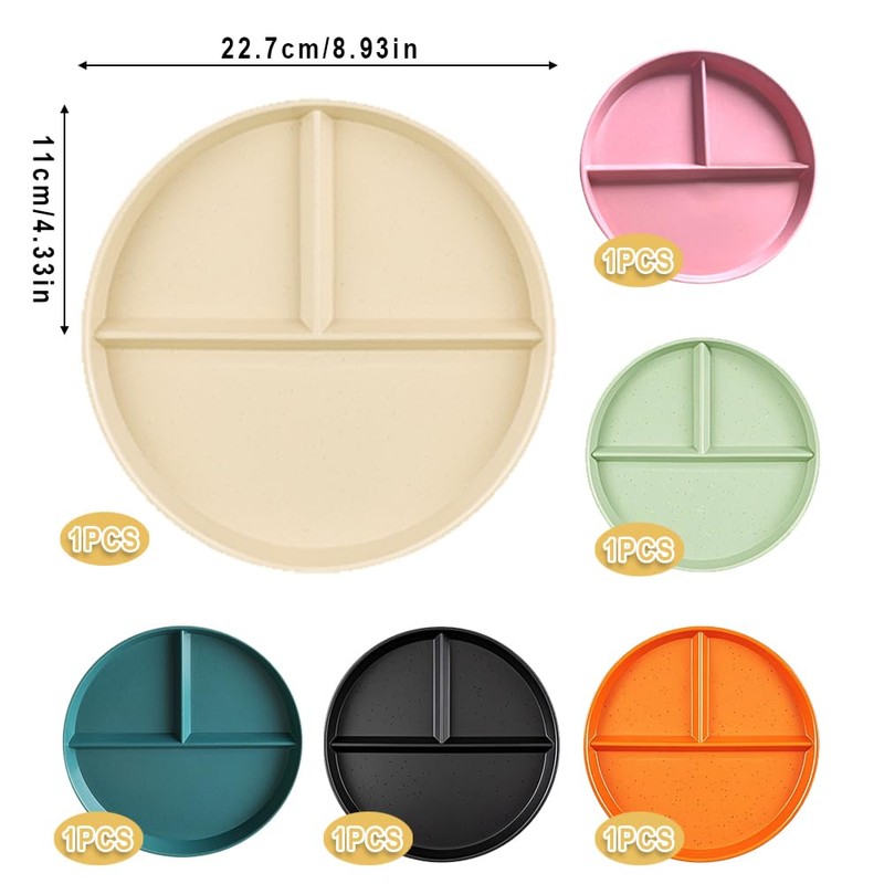SJDOFU Divided Dinner Plates, 6 PCS Divided Diet Plates, Reusable