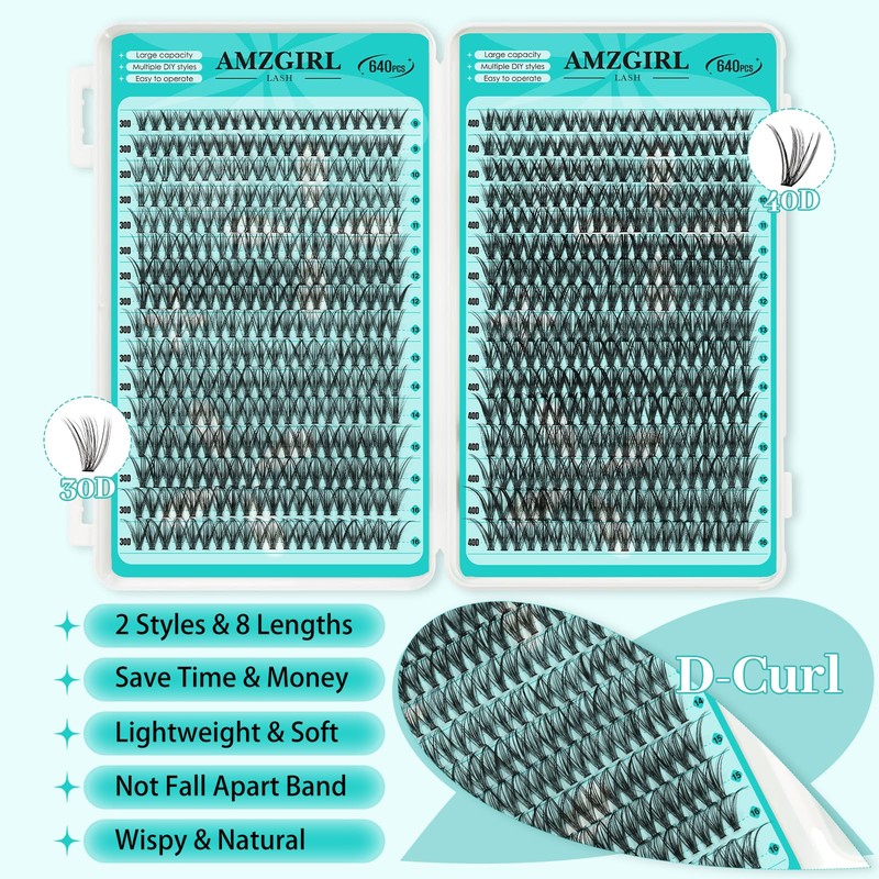 Clusters 640Pcs, 9-16mm Mix Lashes, 30D+40D